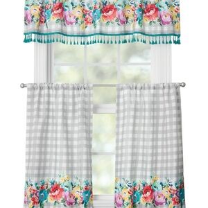 Floral Checkered Window Curtains 2x